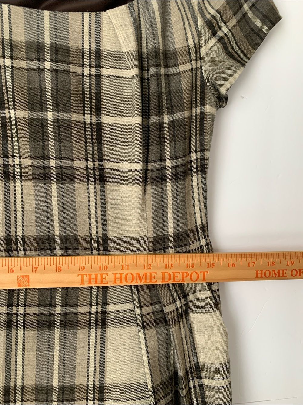 Zara Wool Blend Beige and Brown Plaid Belted Pockets Dress Size L - Picture 4 of 8